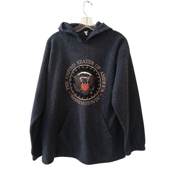 Washington DC Pullover Hoodie USA Sz M Blue Crushed Velvet Embroidery Kangaroo - Picture 5 of 16